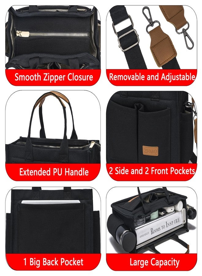 ZHMO Canvas Tote Bag for Women With Compartments and Zipper,Black Women's Bags Crossbody Bags Work Laptop Tote Bag Large Satchels Handbag Tote Purse Everyday Shoulder Bag for Travel Nurse Teacher Gift - Image 4
